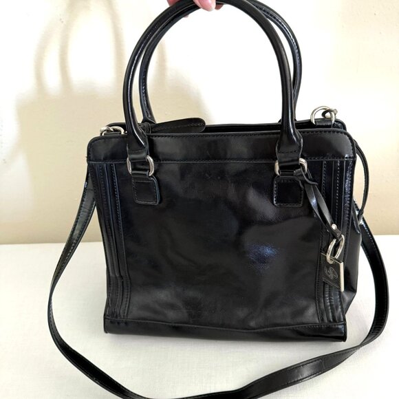 Y2K Giani Bernini Black Leather Structured Handbag Shoulder Strap Logo Charm - Picture 9 of 9